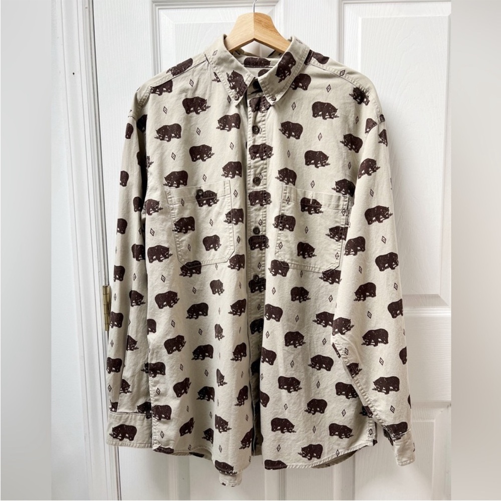 Woolrich Mens Brown Bear Long Sleeve Button Front Top